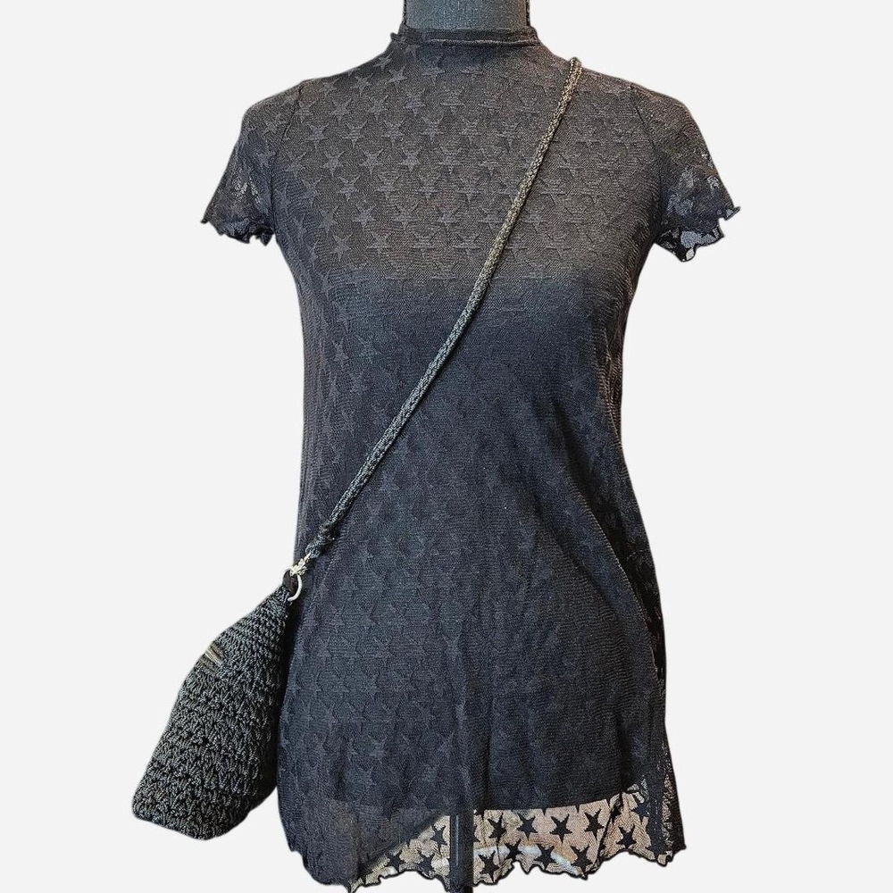 Love, Fire Black and Black Star Mesh Top